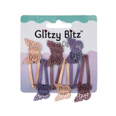 Hair Clips, Snap-on Butterfly - 6 Piece